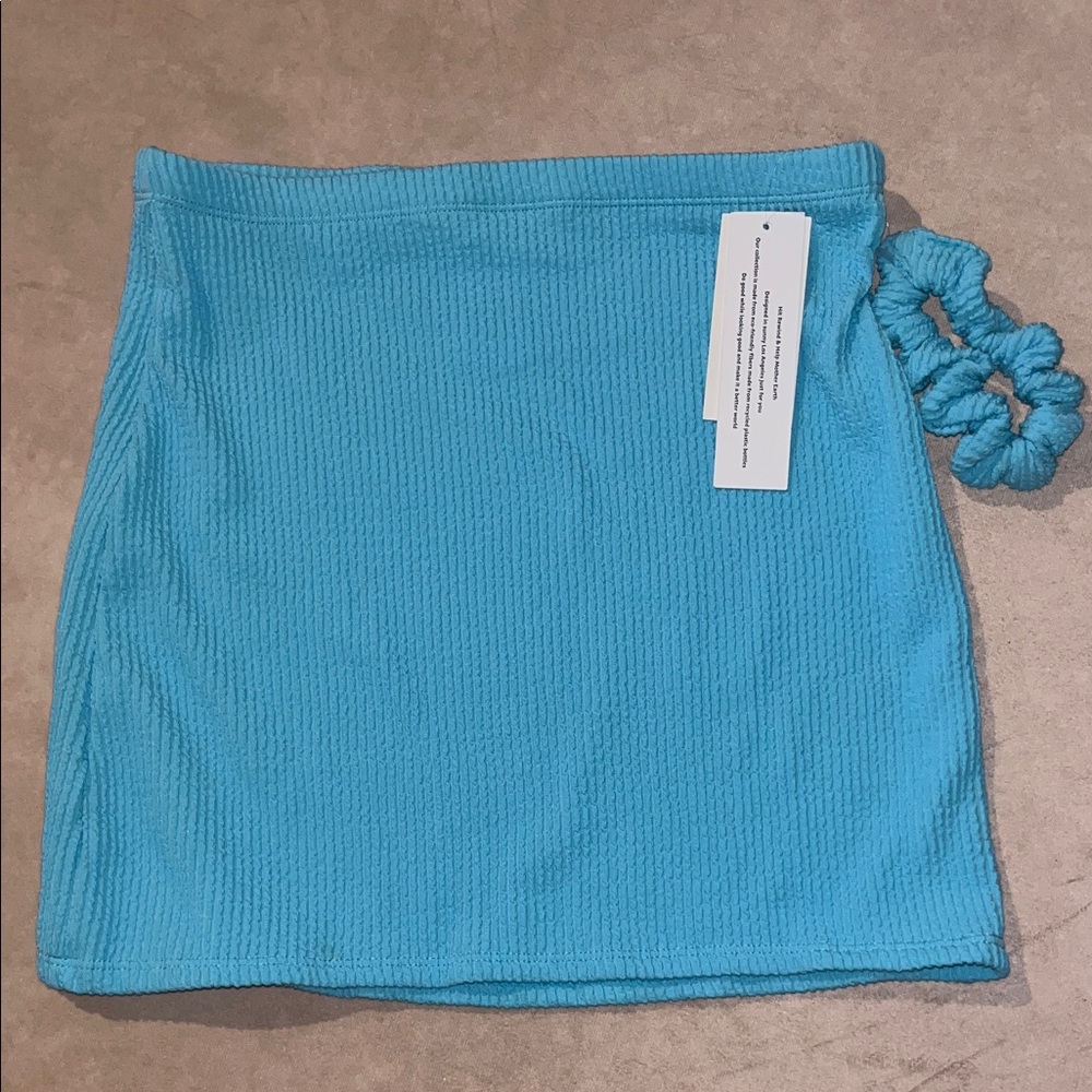 Baby Blue Crinkle Skirt With Scrunchie Hair Tie